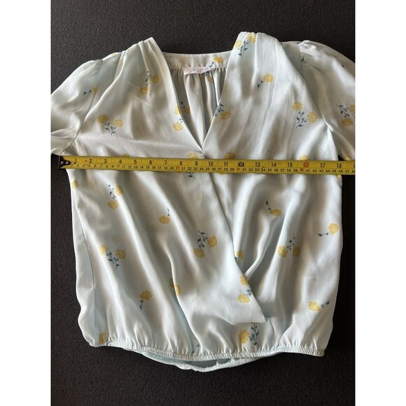 Elodie Long Sleeve Blouse Womens XS light blue green floral elastic waist/sleeve - Picture 8 of 14